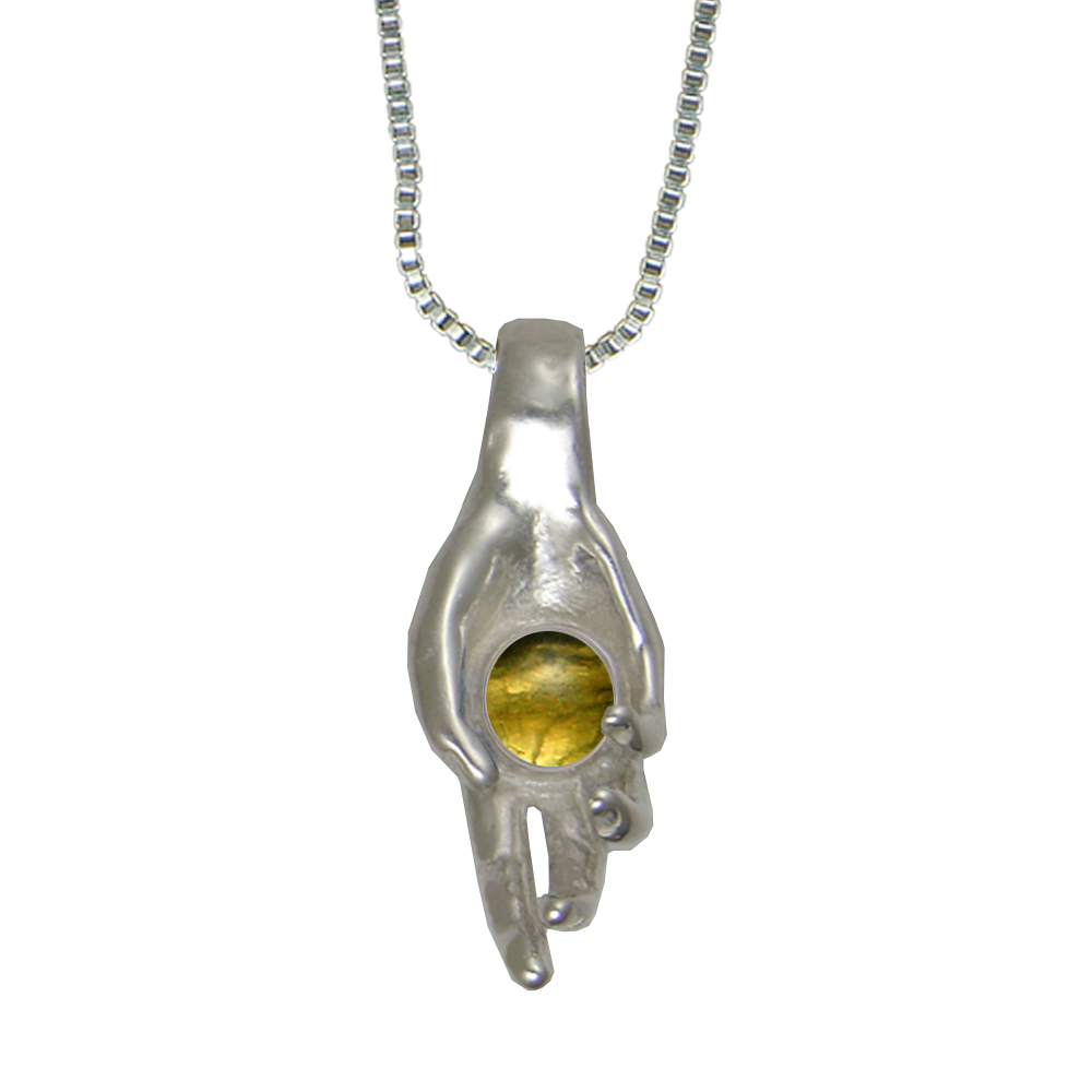 Sterling Silver Healing Hand Pendant With Citrine